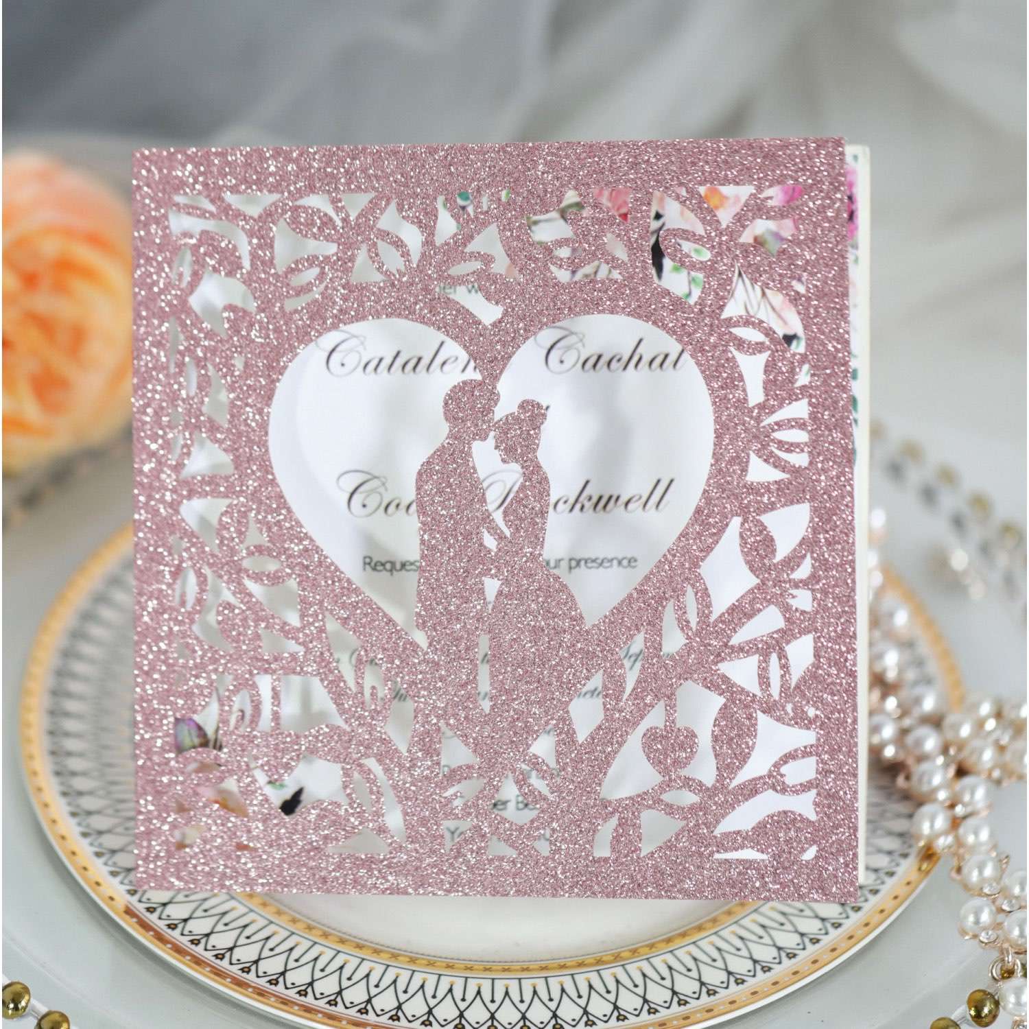 Glitter Wedding Invitation Card Laser Cut Card Marriage Invitation Card Personalized Custom